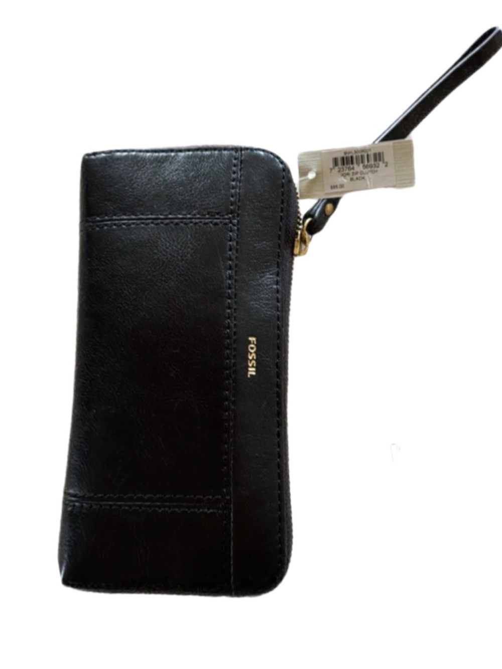 NWT Fossil Jori black leather zip clutch NWT 12 card slots 5” handle